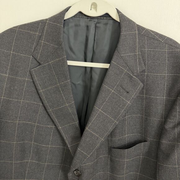 Burberry London Blazer Mens 46R Gray Plaid Windowpane Wool Sport Coat Jacket - Picture 7 of 14